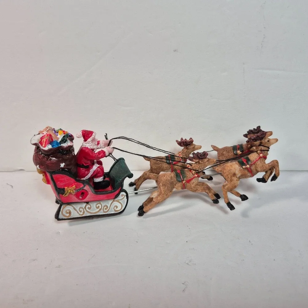Lemax Animated Santa Sleigh & Reindeer Village Display w Stand Tested Working